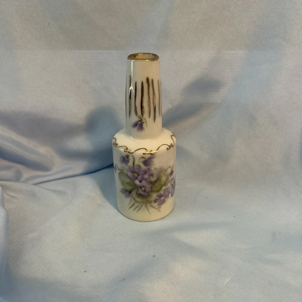 Vintage 70's Hand Painted Bud Vase Studio Art Iris Flowers Purple Pansies